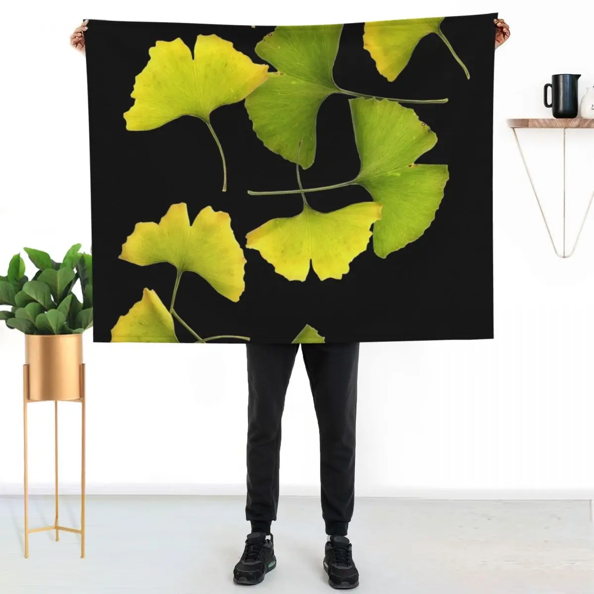 Chartreuse Ginkgo Leaf Collage Throw Blanket Bed Fashionable Plush Blankets For Sofas Retros wednesday For Sofa Thin Blankets
