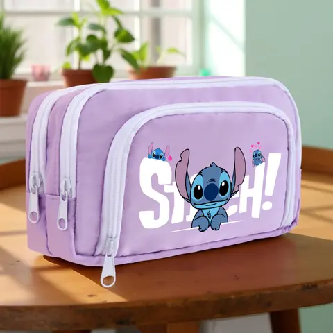 Stitch Double Layer Pencil Case Large Capacity Cute Stationery Bag Zipper Organizer School Supplies Gift for Girls Boys Teens