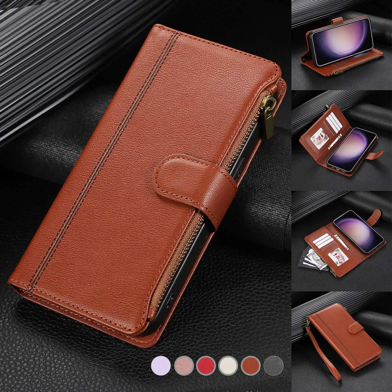 

Lanyard Card Slots and Cash Pocket Wallet Case for Samsung S24 Ultra S24 S23 Ultra S23 S22 Ultra S21 S20 PU Leather Flip Cover