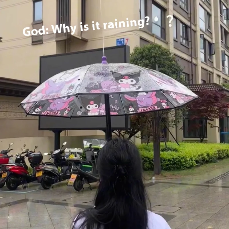 

Kuromi Umbrella Transparent Long Handle Cute Cartoon Funny Water Gun Toy High Value For Women Daily Outdoor Travel Use