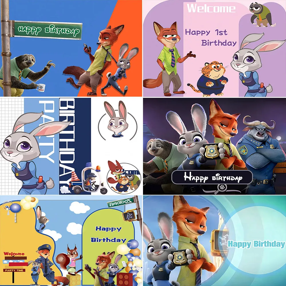 

Zootopia Cartoon Animal Theme Birthday Party Decoration Background Banner Kids Gift Boy Girl Baby Shower Photography Prop Supply