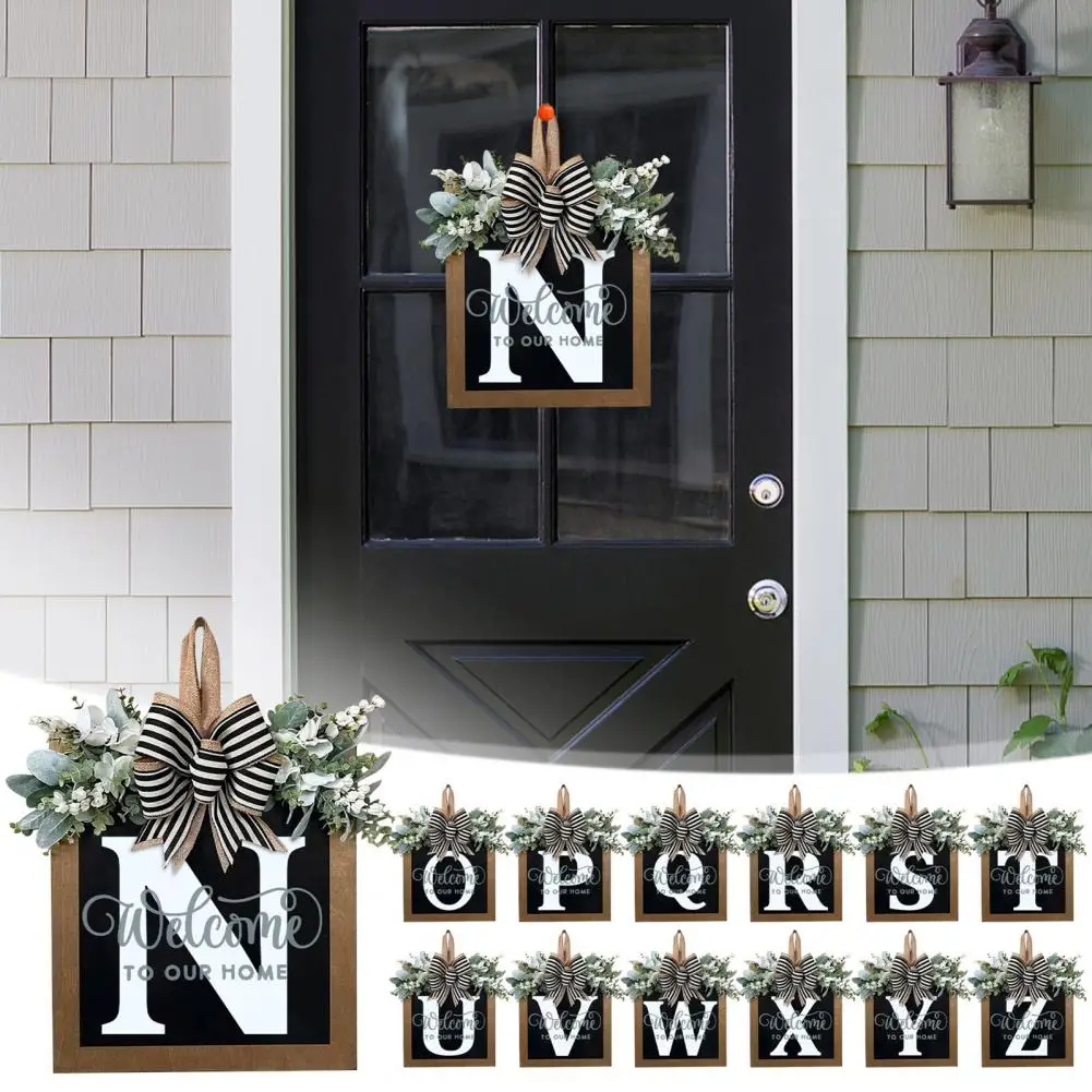 Front Door Wreath Burr-free Alphabet Design with Bowknot Initial Last Name Year Farmhouse Welcome Door Sign Home Supplies