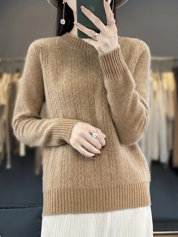 ClothesFor Women FashionO-Neck Pullovers Long SleeveTop Knitwear Wool Thick Warm Soft Comfortable Jacquard Weave Sweater Vintage