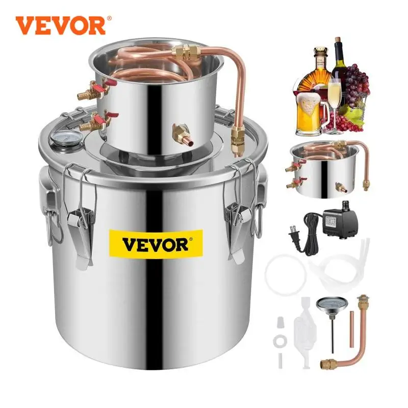 VEVOR Moonshine Distiller Alcohol Still 12/19/30L DIY Home Wine Brandy Whiskey Distillery Kit Essential Oil Brewing Equipment