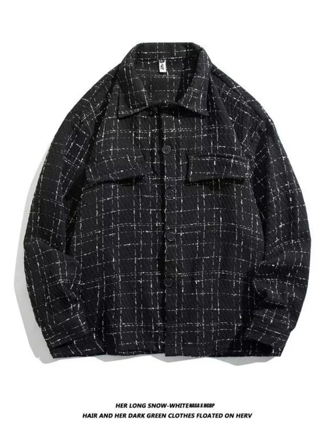 

Retro Japanese Sle Plaid Jaet Men's Faionable Autumn Winter Outerwear Polyester Nylon Cosite Fiber Loose Fit