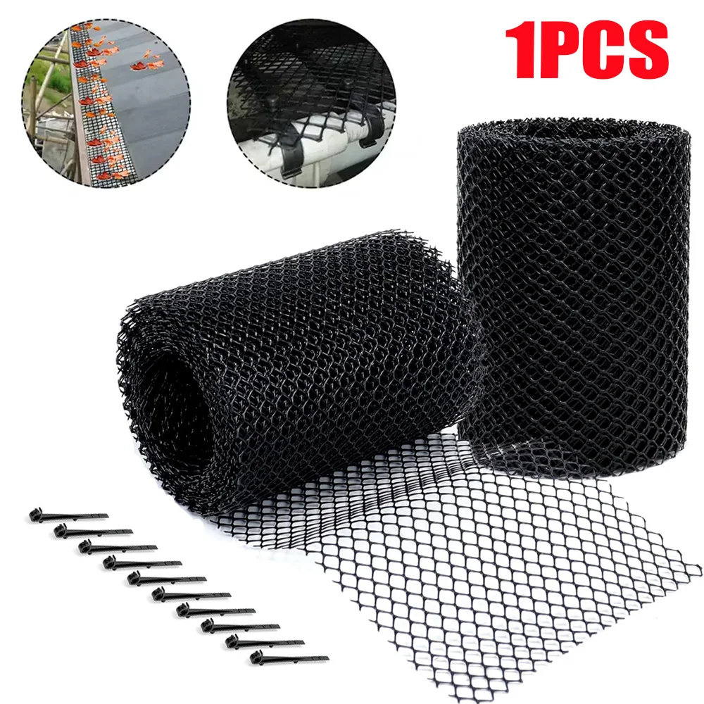 1 Packs Plastic Gutter Guard Mesh Roll 6” X 20Ft Rain Gutter Leaf Guard-Stop Clogged Gutters-with 20 Clip Fixed Hooks