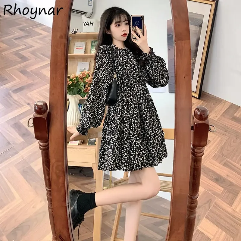 

Tender Dress Women Autumn Vintage Fashion Elegant Mini Long Sleeve O-neck Draped French Style Female Girls Temperament Vestido