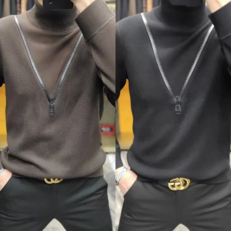 

New Fashionable Light Luxury Solid Color High Collar Hoodie Men's Trendy Versatile Casual Long Sleeve Zipper Top