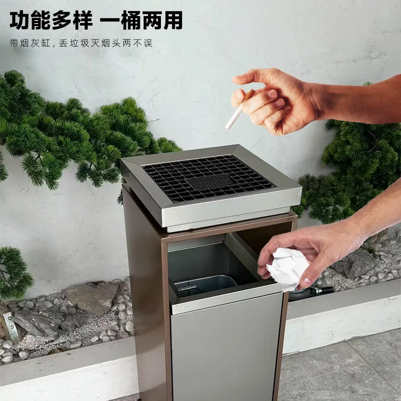 Stainless steel trash can with ashtray guide rail Hotel lobby Commercial elevator entrance Corridor Outdoor seat Ash cartridge