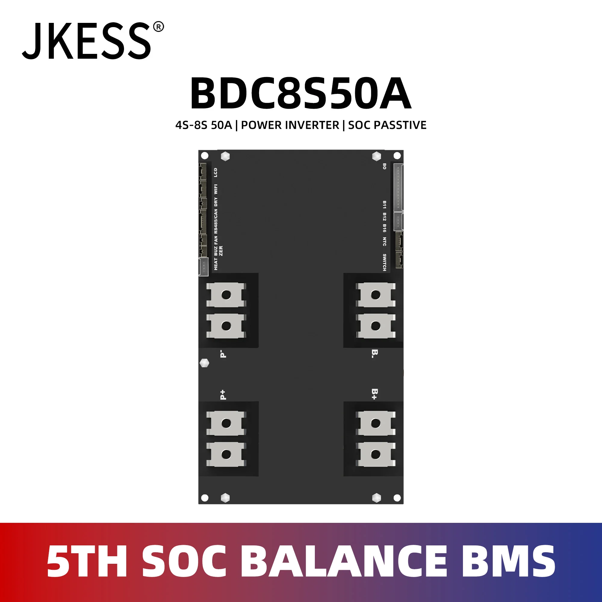 

JKESS 8S Lifepo4 12V 24V Bms 4S 8S Li-ion LTO Battery SOC Balance BMS 50A Power Inverter BMS Parallel Connection Energy Storage