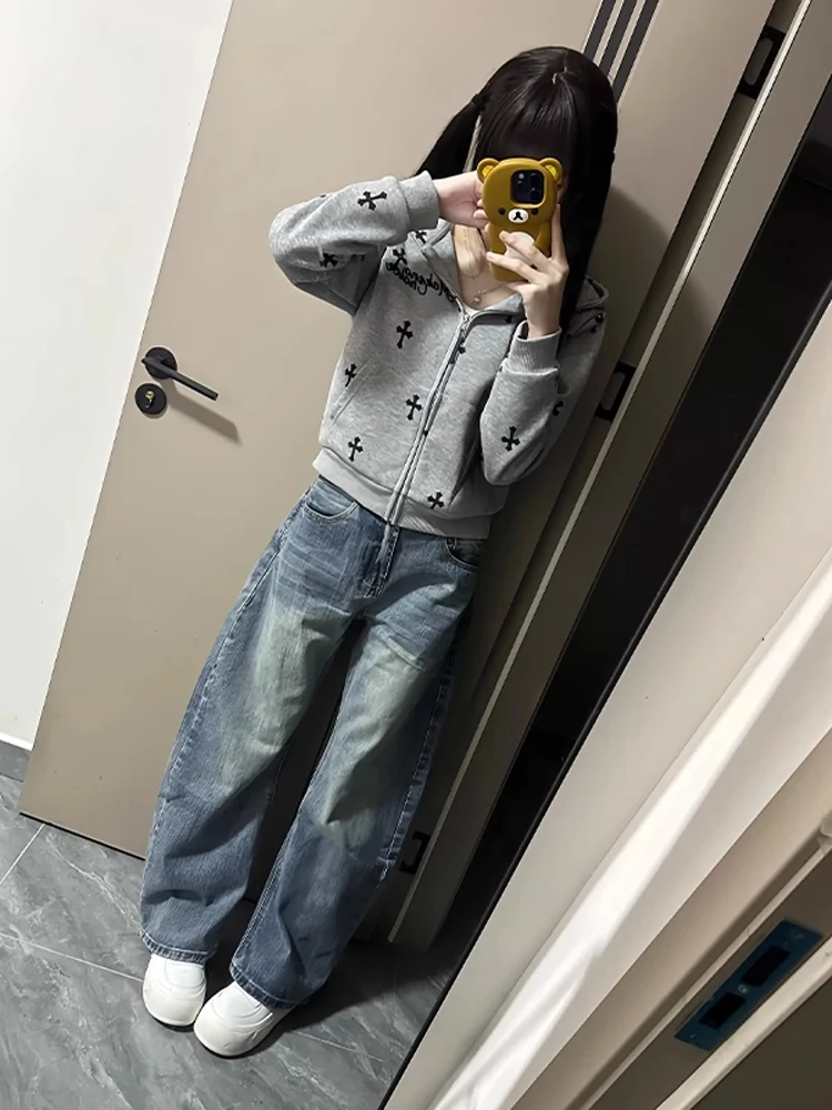 

American Blue Loose Wide Leg Knife Pants Men's Retro Waed Bamboo Fiber Denim High Waist Slimming Floor-Length Jeans