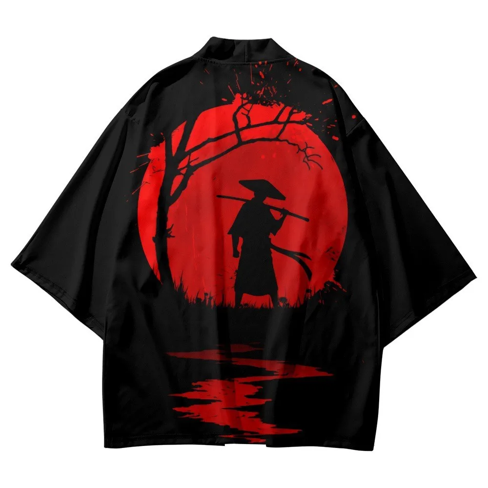 الصيف كيمونو التوضيح الإبداعي المطبوعة اقتصاص قميص الطاوية رداء سترة فضفاضة الذكور Haori