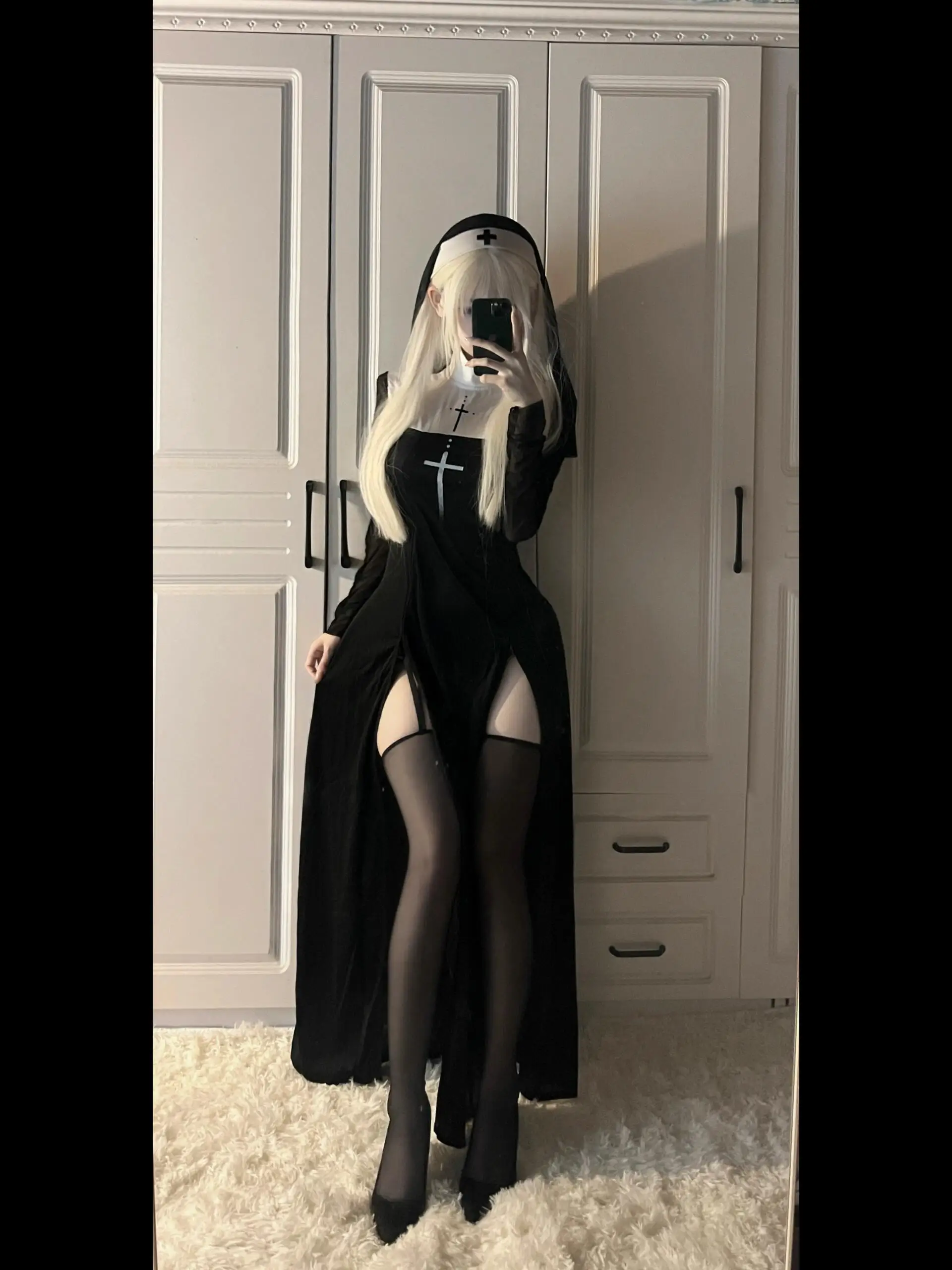 

Сексуальный костюм монахини на Хэллоуин с высоким разрезом Dr Cross Юбка Длинное платье Studio uu Forbidden Nun Cross Dr Сексуальная длинная юбка с высоким разрезом