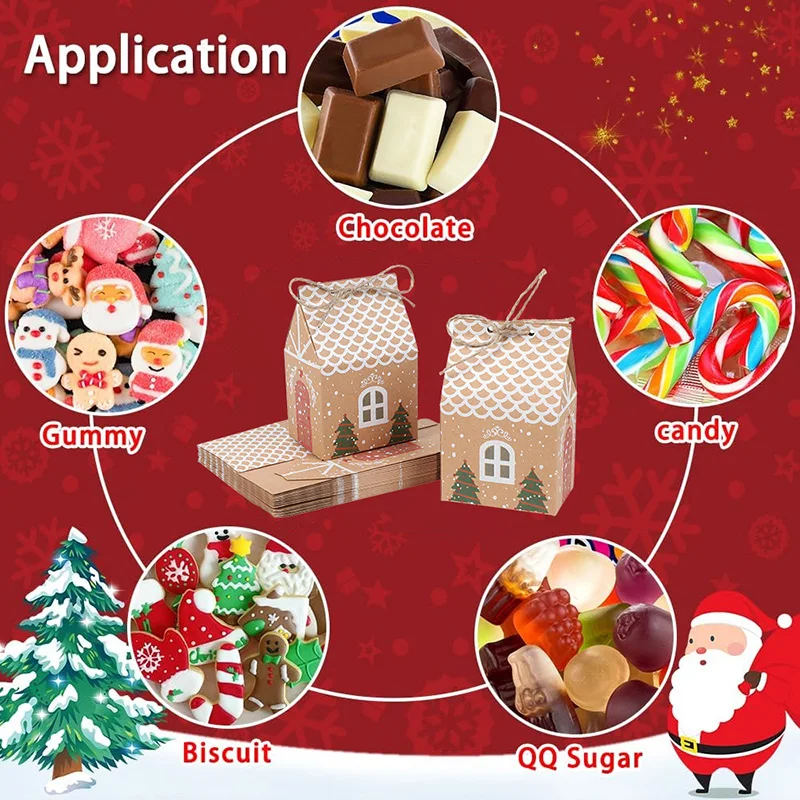 10-50 Stücke Hausförmige Geschenkbox Weihnachten Kraftpapier Süßigkeiten Kekse Verpackungsbox Weihnachten Neujahr Party Dekoration Kinder Gefälligkeiten – Detail 4