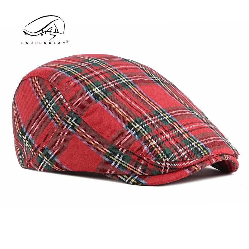 Men Women Newsboy Cap Plaid Colorful Cotton Buckle Adjustable Newsboy Beret Cabbie Gatsby Ivy Cap Flat Driving