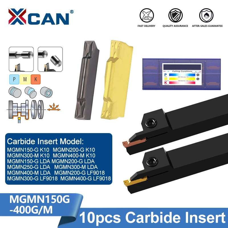 XCAN MGMN Carbide Insert 10pcs MGMN150G 200G 250G 300M 400M Grooving Thread Insert LDA K10 LF9018 for MGEHR Cutting Tool Holder