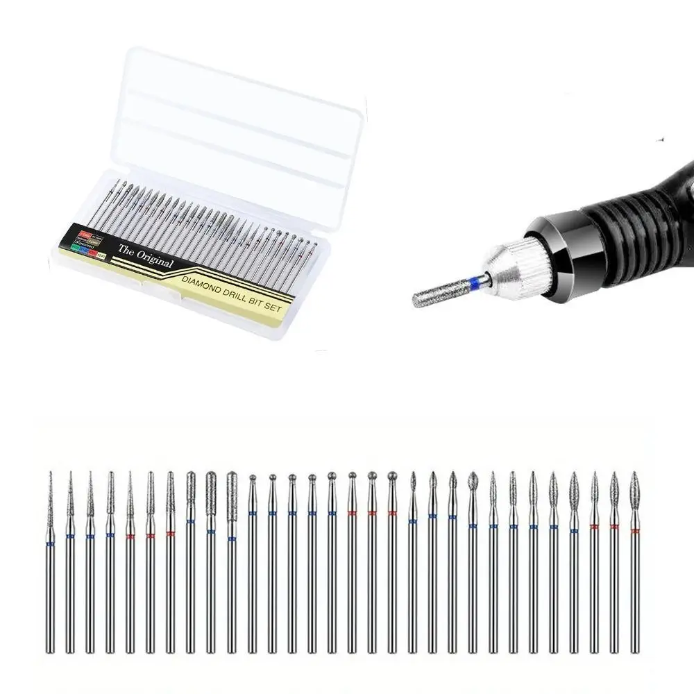 30 Pcs/Box Diamond Manicure Grinding Head Set Nail Trimming Peeling Nail Drill Bit Kits Replacement head Carving