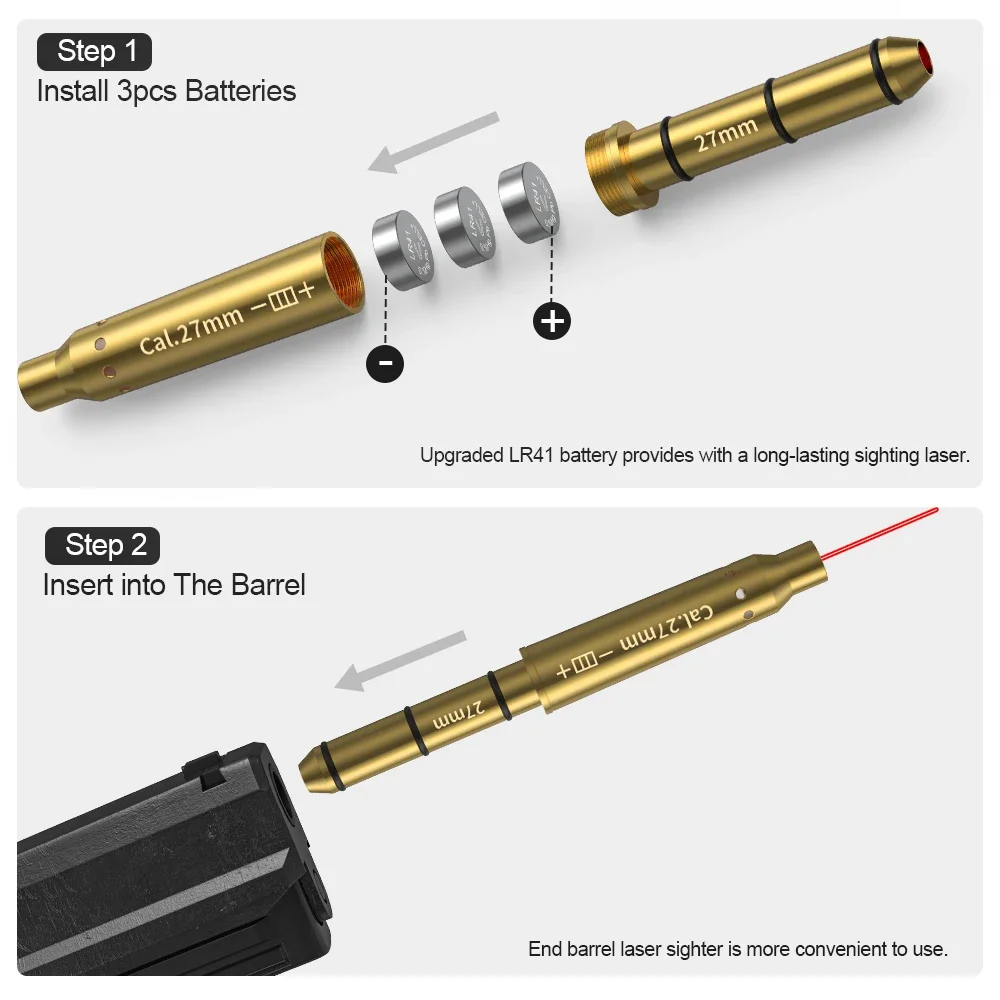 CAL.27 Red Laser Boresighter Cartridge Dot Sight for Pistol & Rifle Scope - Hunting Accessory Training Shoot Sight