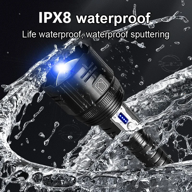 XHP360 Powerful Led Flashlight Torch Rechargeable Hand Lamp IPX8 Waterproof High Power Led Flashlights 18650 USB Outdoor Lantern