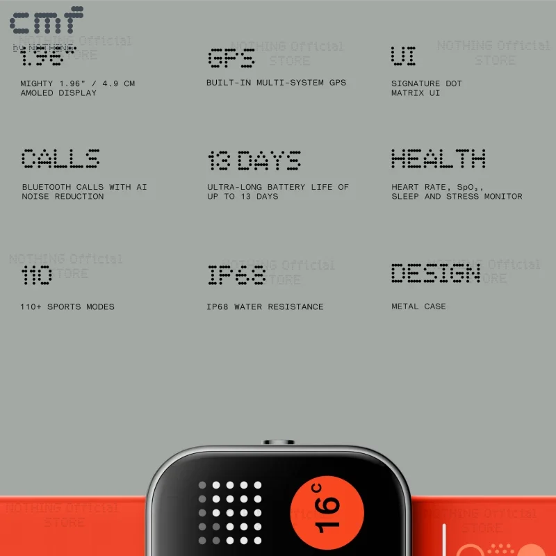 الإصدار العالمي CMF من Nothing Watch Pro 1.96 بوصة AMOLED بلوتوث 5.3 BT مكالمات مع AI للحد من الضوضاء GPS Smartwatch CMF watch Pro #4