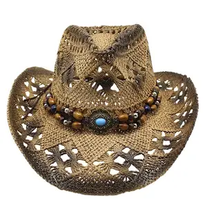 Topi Cowgirl Jerami Topi Pantai Uniseks Topi Anak Sapi dengan Tali Topi untuk Pria Wanita Pelindung Matahari Ringan Bersirkulasi 10 topi koboi jerami dengan penjualan terbaik - №