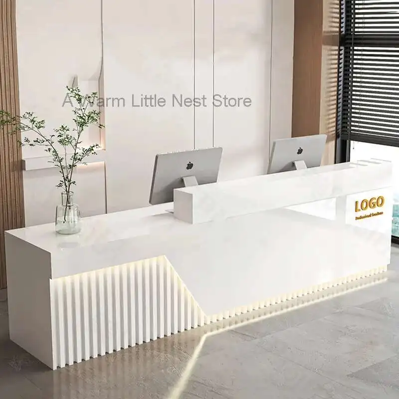 

Illuminated Classic Reception Desks Stylish White Checkout Luxury Reception Desks Beauty Salon Mostrador Commercial Furniture