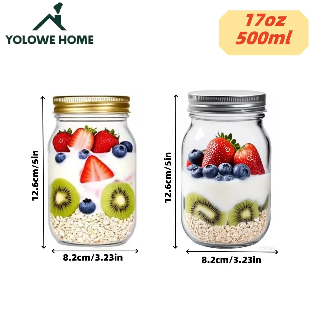 6Pcs, 12Pcs, 500Ml/16Oz, Glass Mason Jars, Glass Storage Jars, Kitchen Storage Containers, Glass Sealed Jars, Pickle Jars, Regular Sealing Lids, Suitable for Jam, Salad Dressing, Honey, Shower/Wedding Gifts