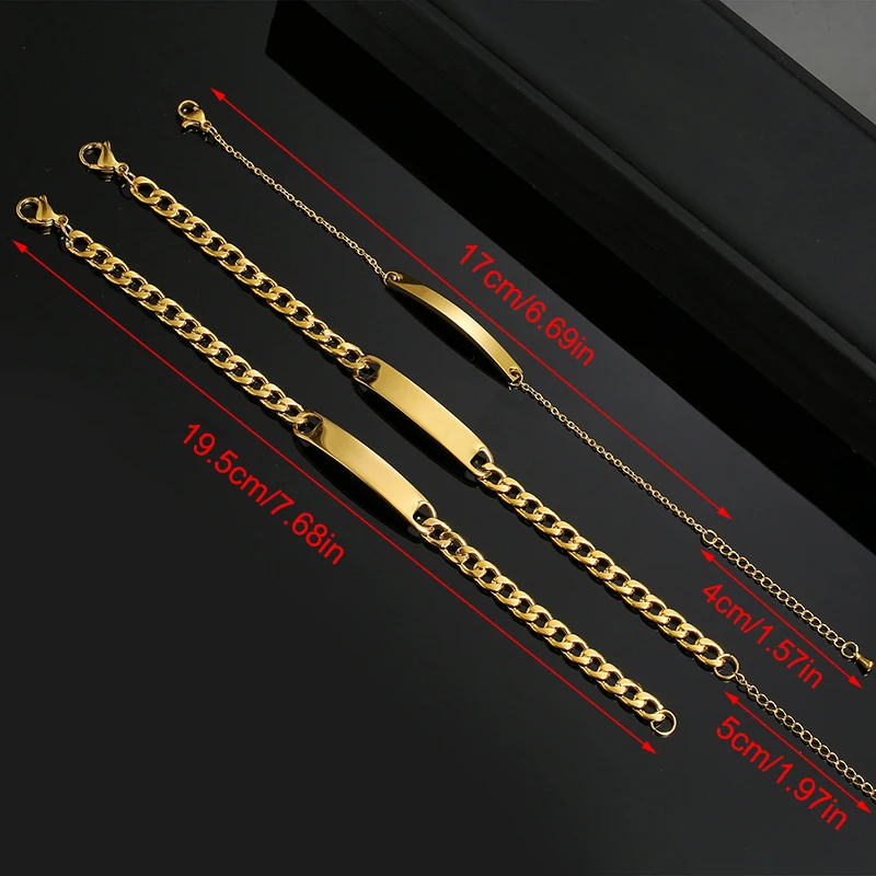 Customized Engrave Name Men Women Bracelets Stainless Steel Cuban Chain Personalized ID Bracelet Fashion Party  Jewellery Gift