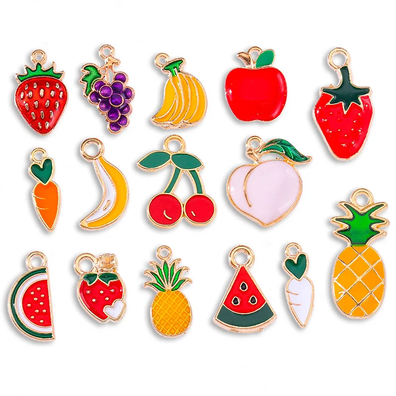 20Pcs Sweet Cherry Grape Strawberry Enamel Color Mini Small Pendant for Women Girls Bracelet Earrings DIY Jewelry Making Charm