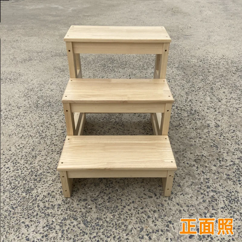 Household solid wood ladder stool balcony three-layer ladder stair step 3-step climb windowsill 4-layer dual-purpose pedal