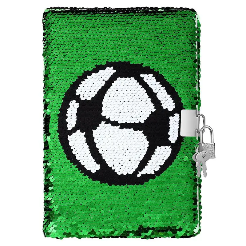 Lock Diary Reversible Football Pattern Notebook Sequin Notebook Kids Football Gifts Soccer Key Planner Travel Notebook Journal