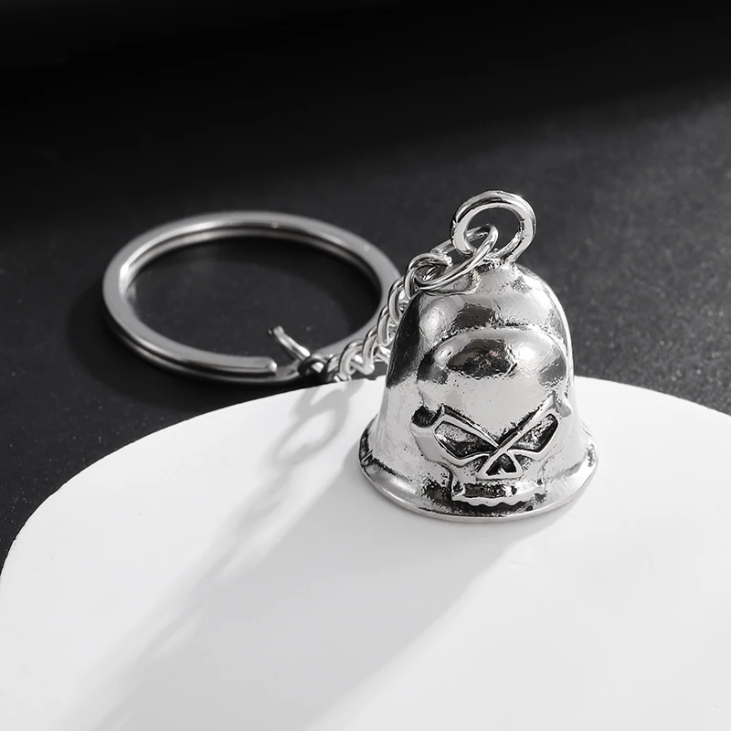 Retro Gothic Hell Skull Ghost Head Bell Motorcycle Bell Keychain for Men Personalized Biker Exorcism Amulet Jewelry Accessories