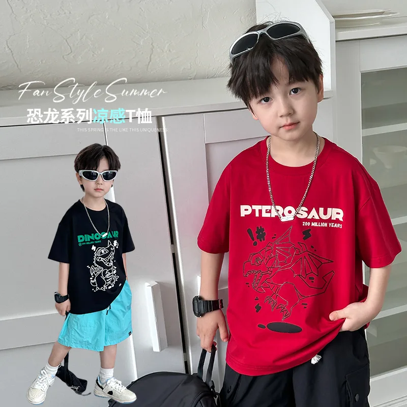 

Children Clothing Boy Cool Cartoon Short Sleeve T-shirt 2024 New Fashionable Casual Simple Kids Loose Boys T Shirt Top