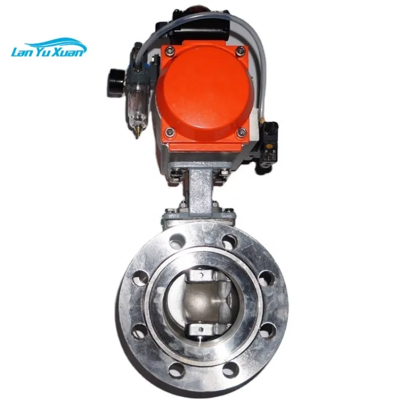 บอลวาล์วนิวแมติกแบบใช้มอเตอร์ไฟฟ้า WCB สูง ชนิด V ปรับการเชื่อมต่อหน้าแปลนควบคุมวาล์วผีเสื้อ