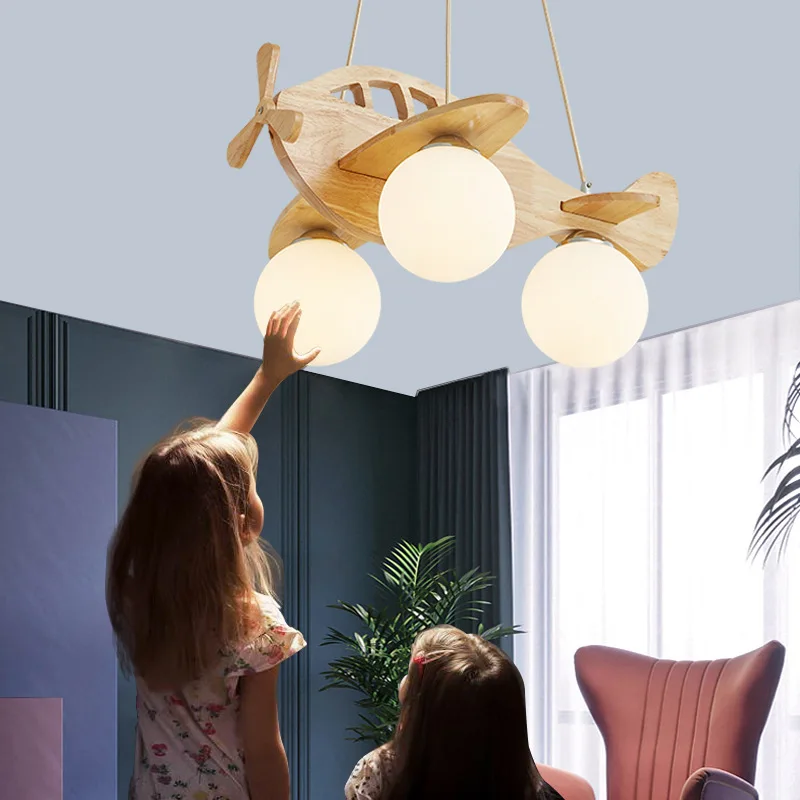 Imagem -04 - Modern Wood Airplane Teto Chandelier para Crianças Crianças Boy Bedroom Led Hanging Pendant Lamp Nursery Aircraft Suspension Light