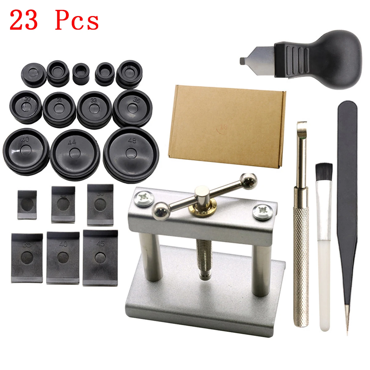 23PCS Professionelle Uhr Presse Set Uhr Zurück für FALL Schließen Werkzeug & Fitting Stirbt Uhr Reparatur Werkzeug sterben Kit für Uhrmacher