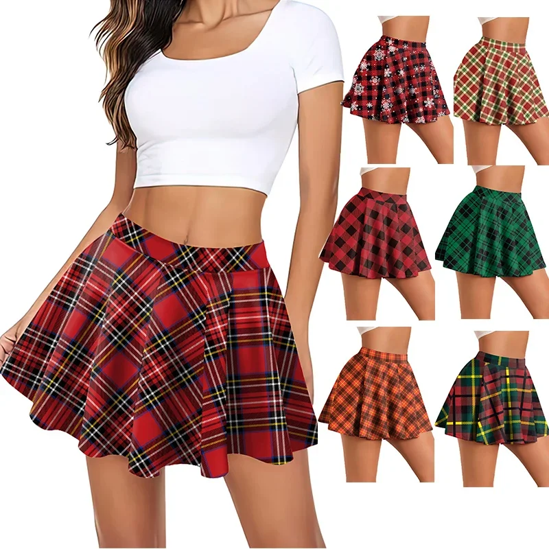 Retro Plaid Pleated Skirts Skirt Y2K Streetwear Vintage School Uniform A-Line Gym Student Short Skirt Girl Xmas Dress Up