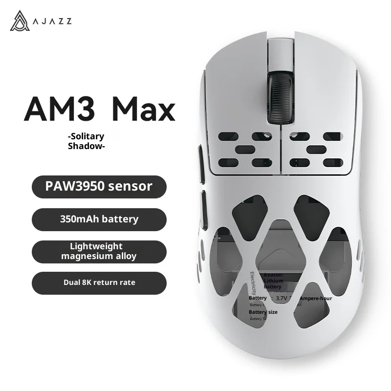 Mysz Ajazz New Am3 Pro Max, stop magnezu, mysz gamingowa e-sportowa, Paw3950, bezprzewodowa, 3 tryby, lekka, 8k, prezenty świąteczne, urodzinowe