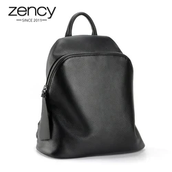 Zency 100% Genuine Leather Black Red Women Backpack Vintage Solid Large Travel Bags Schoolbag For Girls Daily Knapsack Trendy