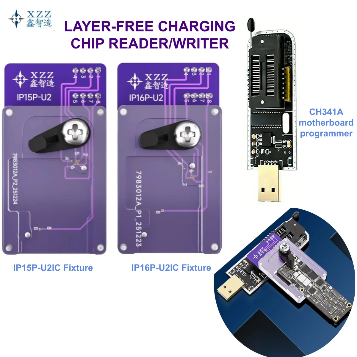 

Программатор XZZ для беспроводной зарядки и чтения/записи чипов для iPhone 15/16 Pro Max, чип U2, ремонт материнских плат без проводов