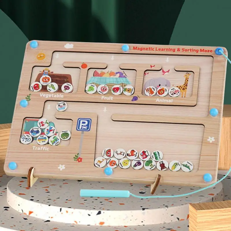 Магнитный лабиринт-сортировщик, обучающая подсчетная игрушка с движением животных, овощи, фрукты, Обучающие игрушки для школы