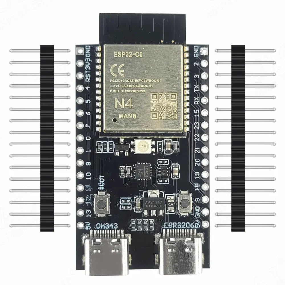 ESP32 C6 Development Board Wifi 6 BT Module RISC-V 32-Bit ESP32-C6-WROOM1 CH343P USB Type-C RGB LED N4 N8 N16 ESP32-C6