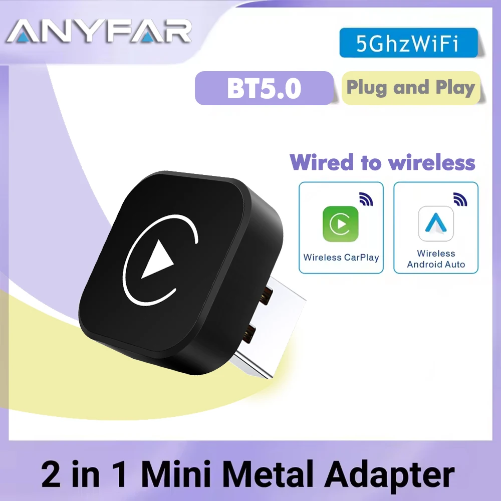 NEW 2in1 Wireless CarPlay AI Mini Android Auto Box Plug&Play Automatic Connection Compatible with 99% of Cars For Car Radio