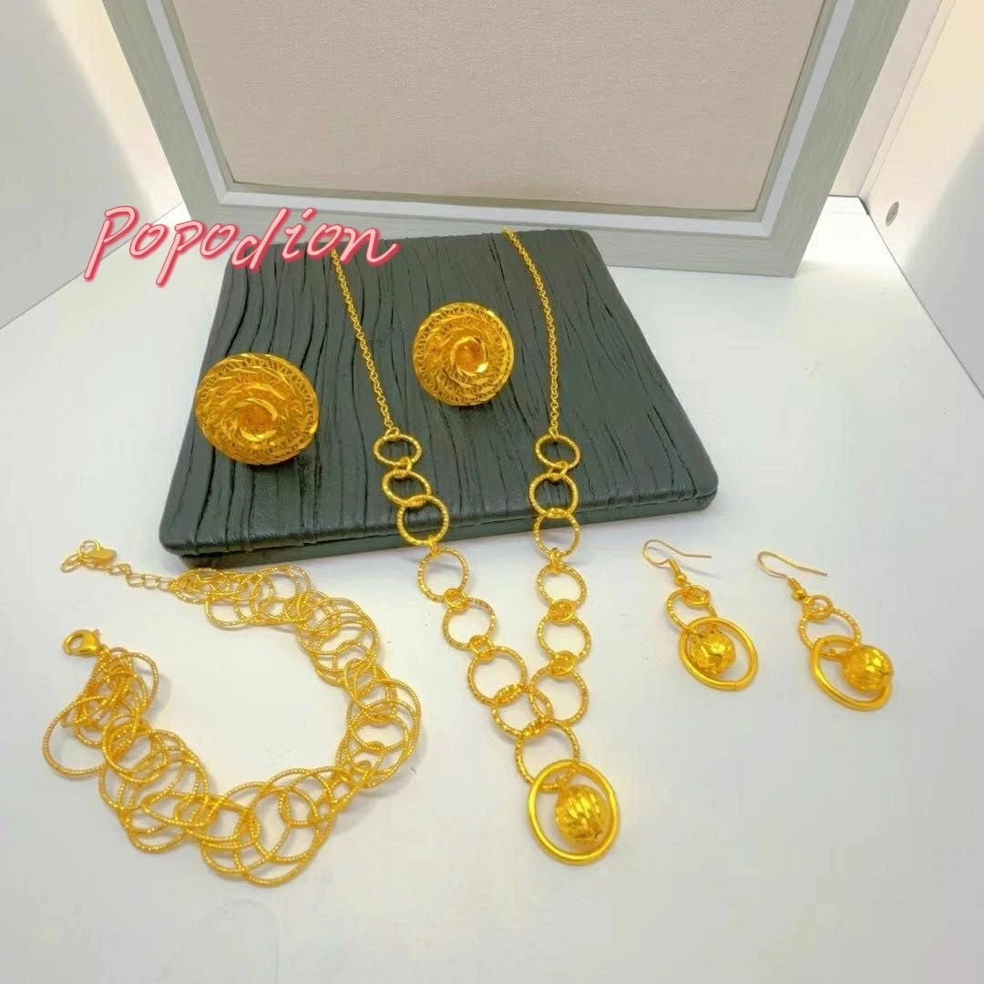 

Popodion 24K Gold Plated Jewelry Necklace Earrings Rings Bracelets Exquisite Gifts For Women At Parties Jewelry Set YY10375