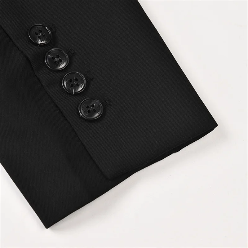 Silhouette Belt buckle Women Suit Black Gorgeous Double Sleeved Sleeve Tops Loose Comfortable V-Neck Formal Suit Newest In Stock