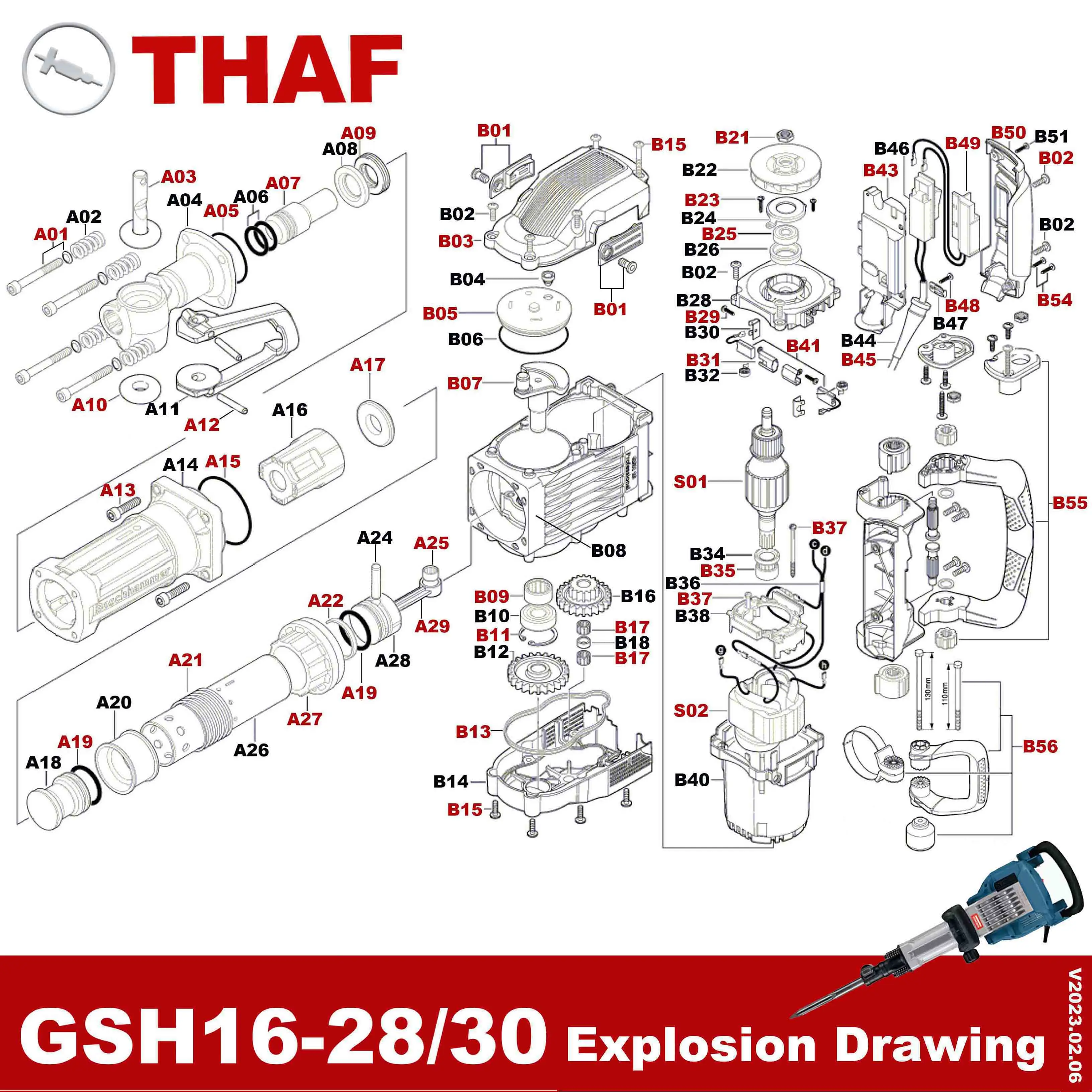 Imagem -04 - Martelo Pistão Peças Sobressalentes Bosch Demolition Hammer Gsh1628 Gsh1630 A28