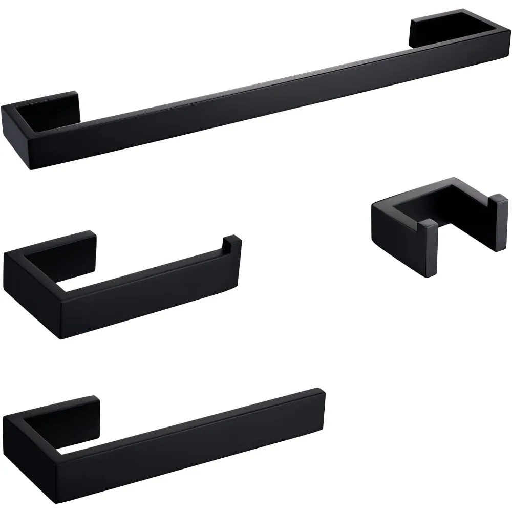 Towel Bar Set, Matte Black Bathroom Accessories 24 Inch Towel Racks for Bathroom Wall Mounted