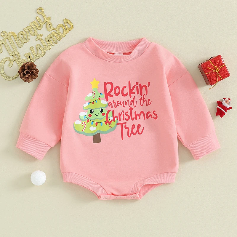 

Newborn Baby Girl Boy Christmas Outfits Long Sleeve Oversized Sweatshirt Bubble Romper Infant Xmas Clothes