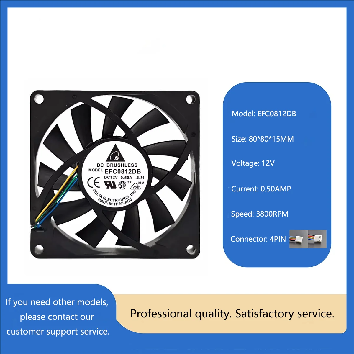 

DELTA EFC0812DB DC 12 В 0,5 А 80x80x15 мм 3800 об/мин охлаждающий вентилятор для электрооборудования ПК сервер автомобильный полевой кулер
