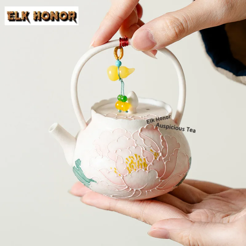 

125ml Hand Painted Peony Teapot Handmade Tea Infuser Pot Tea Making Kettle With Ball Hole Chinese Tea Set Accessories Collection